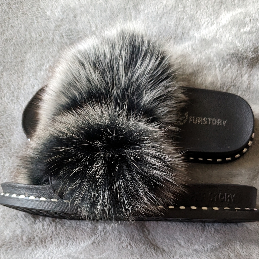 COPY - Women's Size EU 39-40 (US 7) Black Slides with Fur